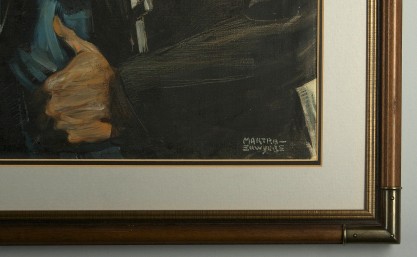 Artist's signature and corner frame profile view