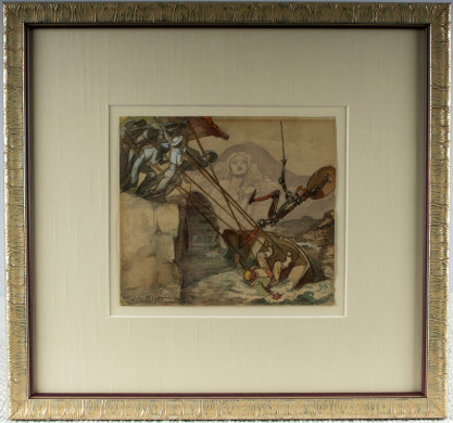 Framed and silk matted under glass