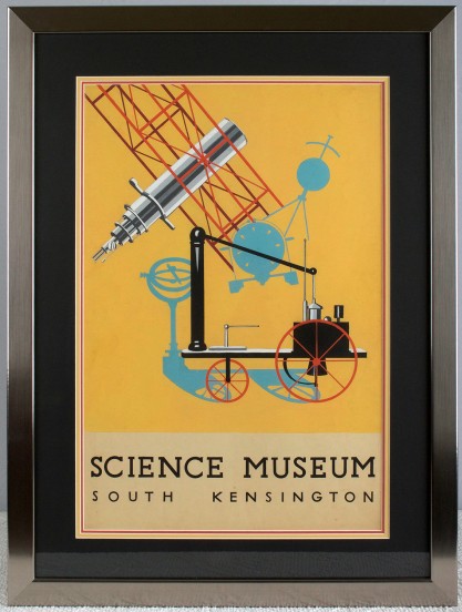 Framed and matted behind glass in modernist metal gallery frame