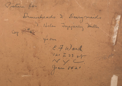 The artist's notations and address on verso board