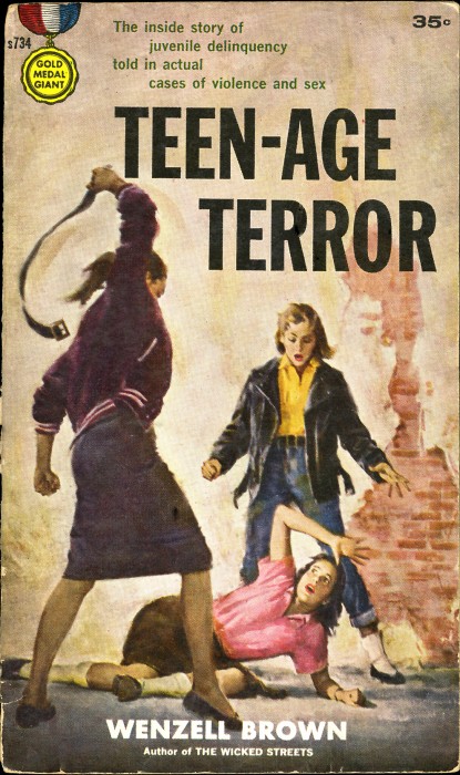 The painting as it appeared on the cover of The Fawcett Gold Medal Giant paperback title of 1958, Teen-Age Terror