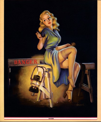 A vintage published calendar pin-up print of the painting (included in sale) 