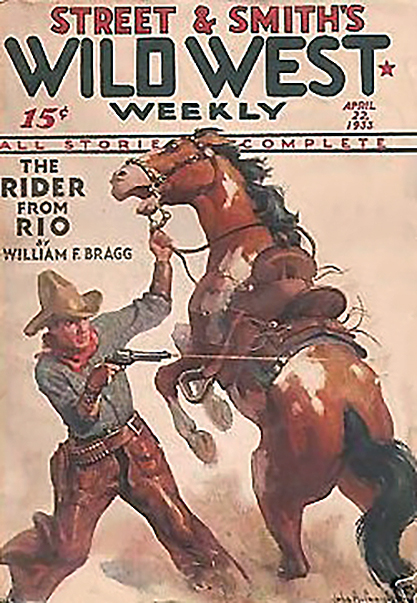 The painting as the cover of Wild West Weekly - April 22, 1933