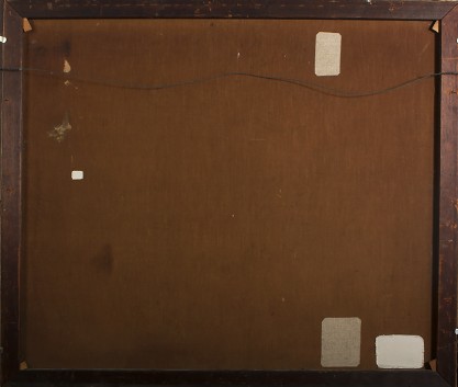 Verso view of old canvas showing prior repaired patches 