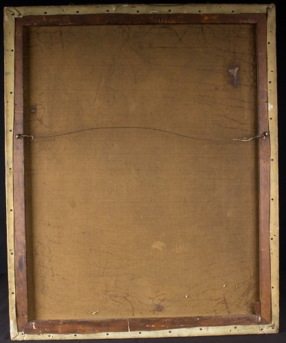 Verso view of old back canvas on original pine stretcher bars 