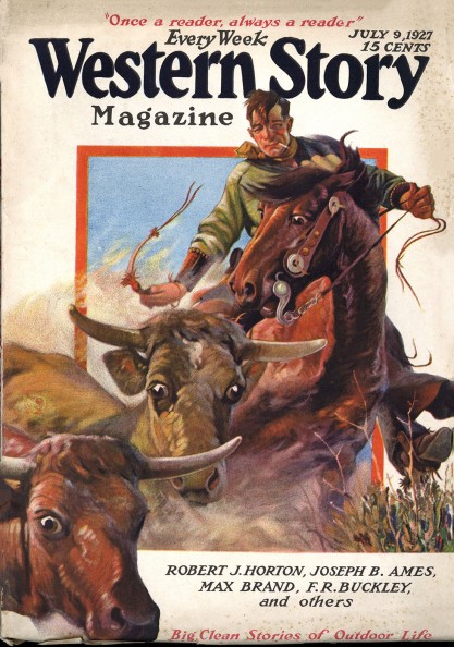 The illustration as the cover of Western Story Magazine - July 9, 1927 (included in sale).