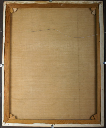 Verso view of pristine untouched back canvas and stretcher bars 