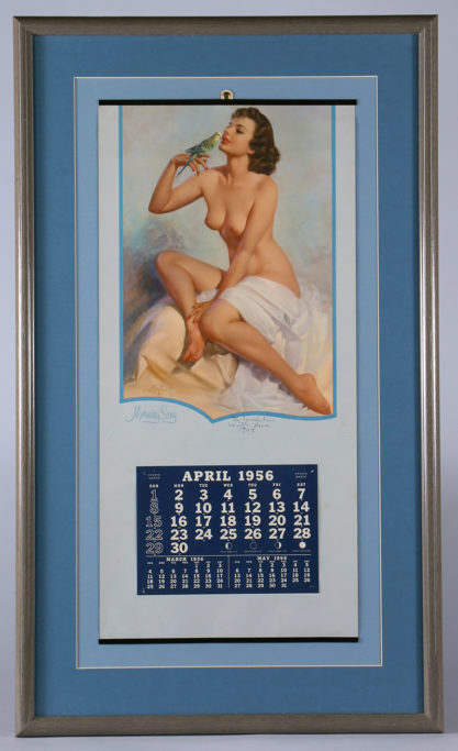 An artist signed - April, 1956 Brown & Bigelow framed calendar is included in the sale 