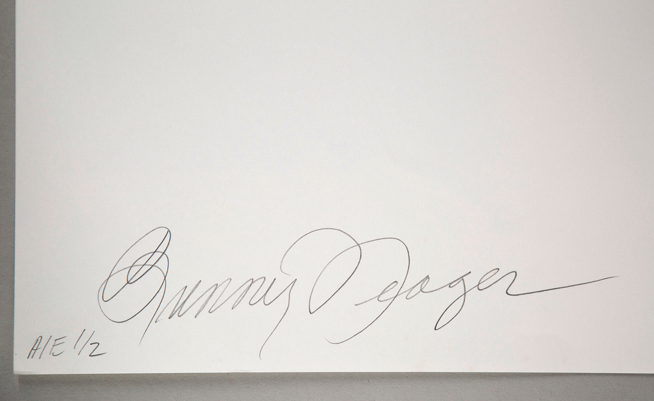 Bunny Yeager's signature and artist's edition notation on verso